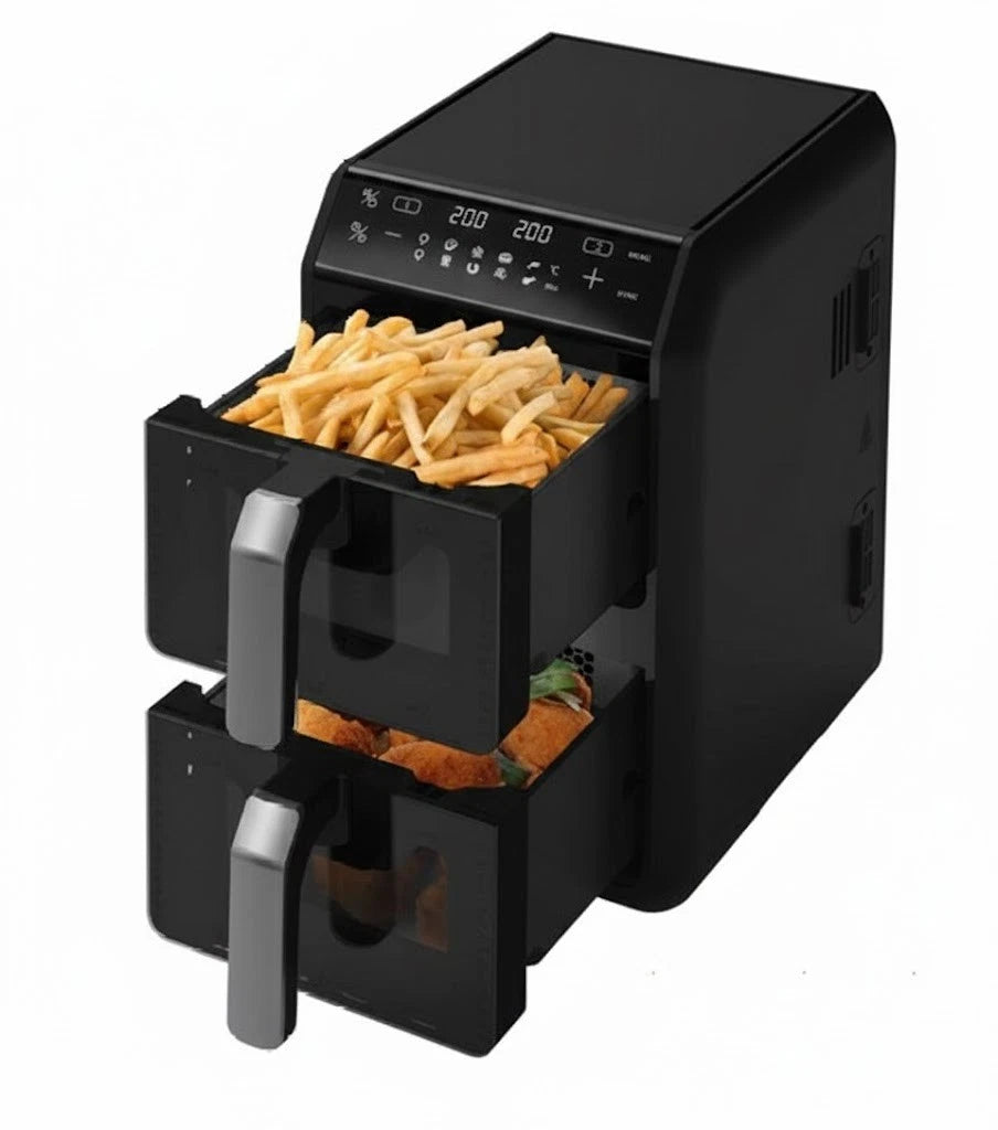 AKAI-Friggitrice ad Aria 12 lt 2400W con Doppio Cestello Nero AIR-FRYER1200